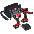 Combo de Taladro Percutor 1/2" 18V Brushless + Atornillador de Impacto 18V Brushless Incluye 2 Baterias Cargador y Bolso Einhell