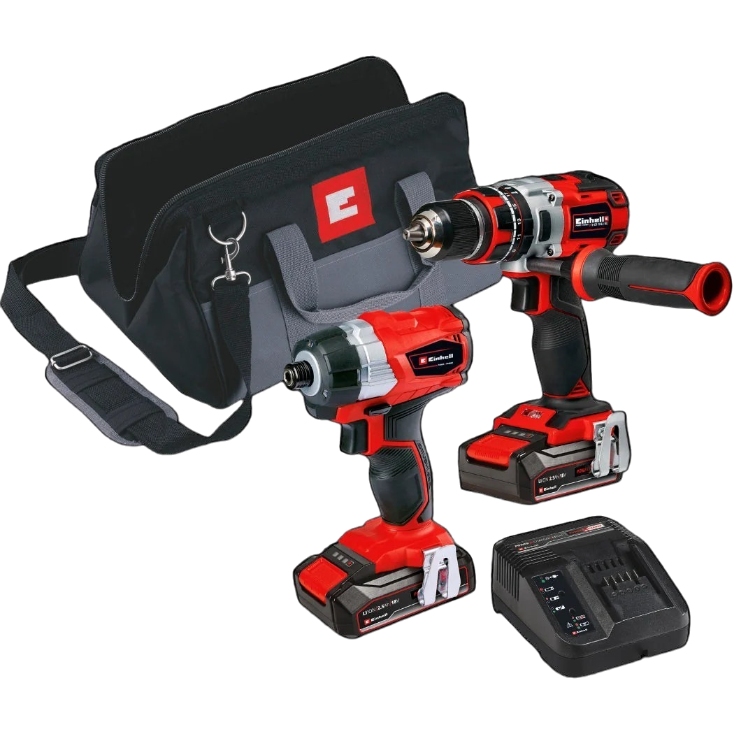 Combo de Taladro Percutor 1/2" 18V Brushless + Atornillador de Impacto 18V Brushless Incluye 2 Baterias Cargador y Bolso Einhell
