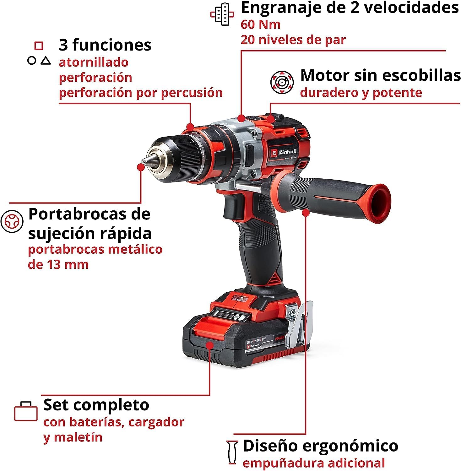 Taladro Percutor Inalámbrico 18V + 2 Baterías 1,5 Ah | ¡Promoción Especial! - 0
