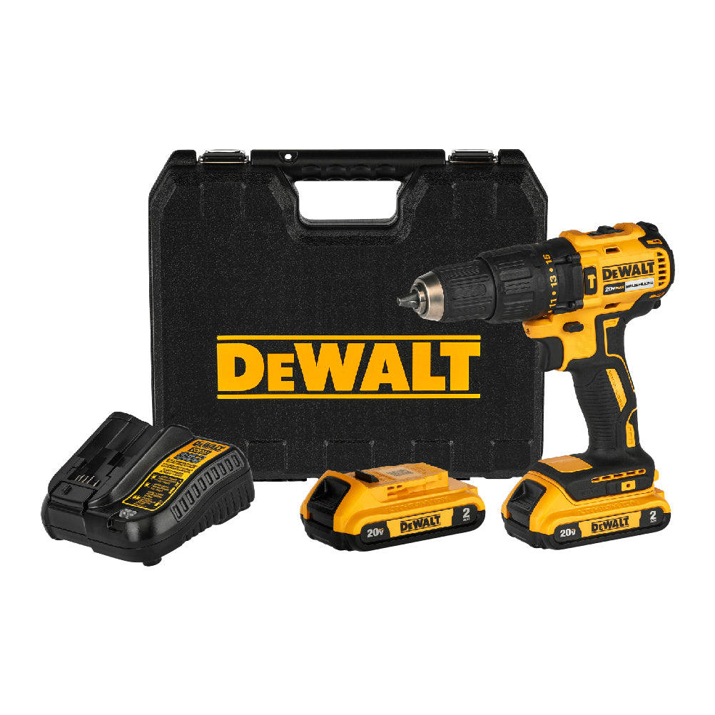 Taladro Percutor/Atornillador + 2 Batería + cargador y caja plástica - DEWALT