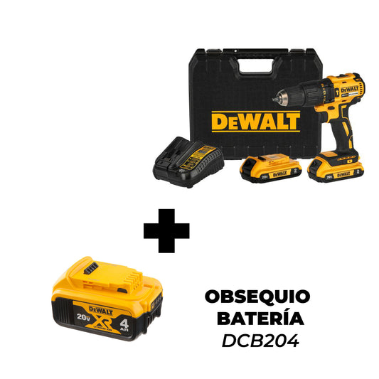 Taladro Percutor/Atornillador + 2 Batería + cargador y caja plástica - DEWALT