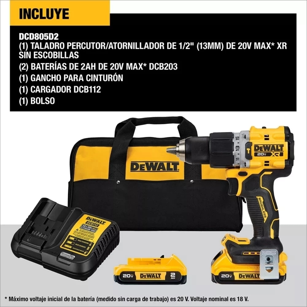 DEWALT 20V MAX XR Kit Taladro / Atornillador Percutor 1/2″ DCD805D2-B3 – BLACK FRIDAY