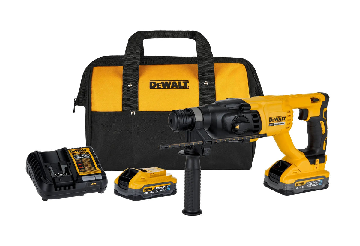Kit DEWALT DCH133H2-B3 con rotomartillo, 2 baterías POWERSTACK 5Ah, cargador y bolso