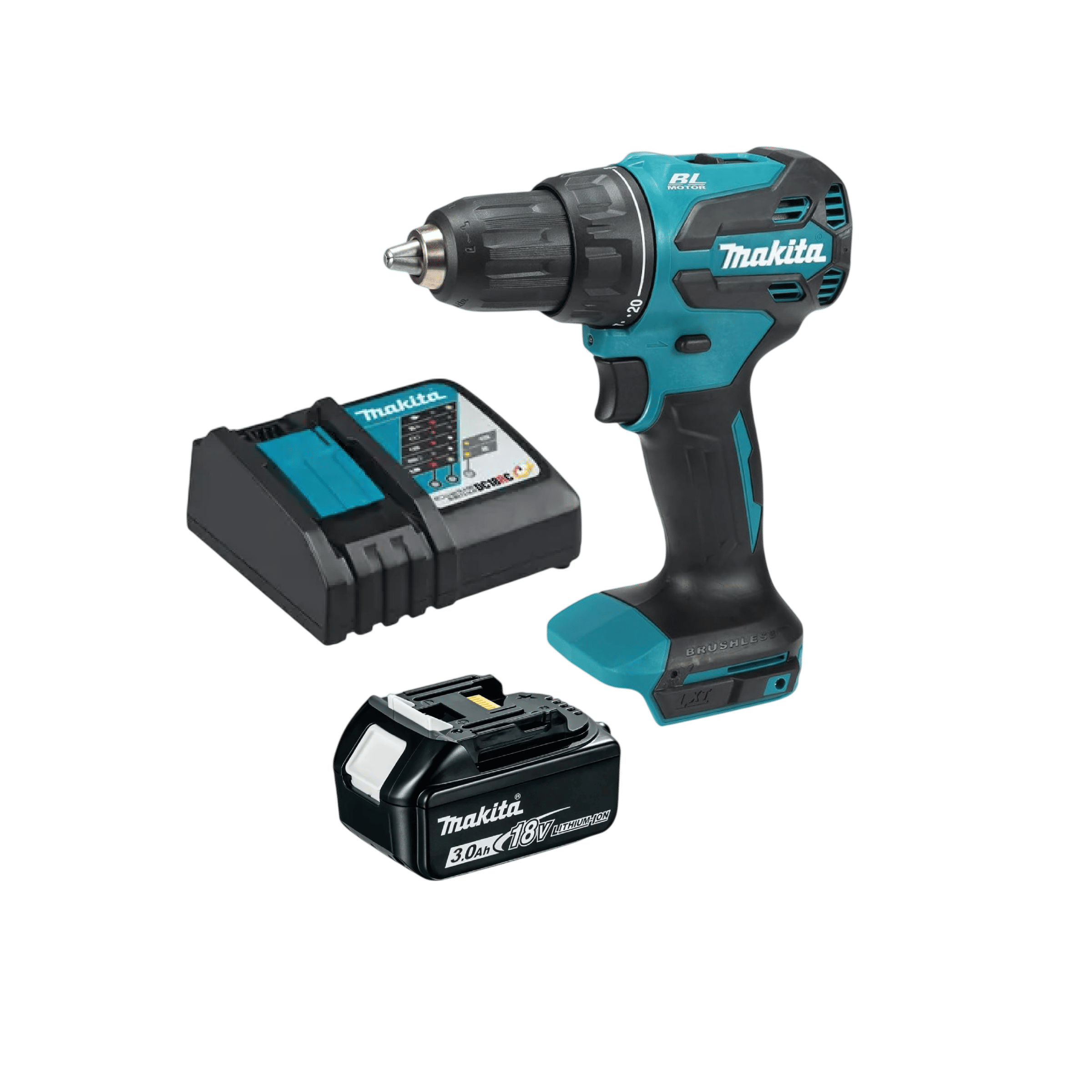 Taladro Percutor de 1/2" 18V 65NM BRUSHLESS con Bateria I96617 de 3.0AH y Cargador 630714-3 Makita | Ref. DHP490Z-PROMO