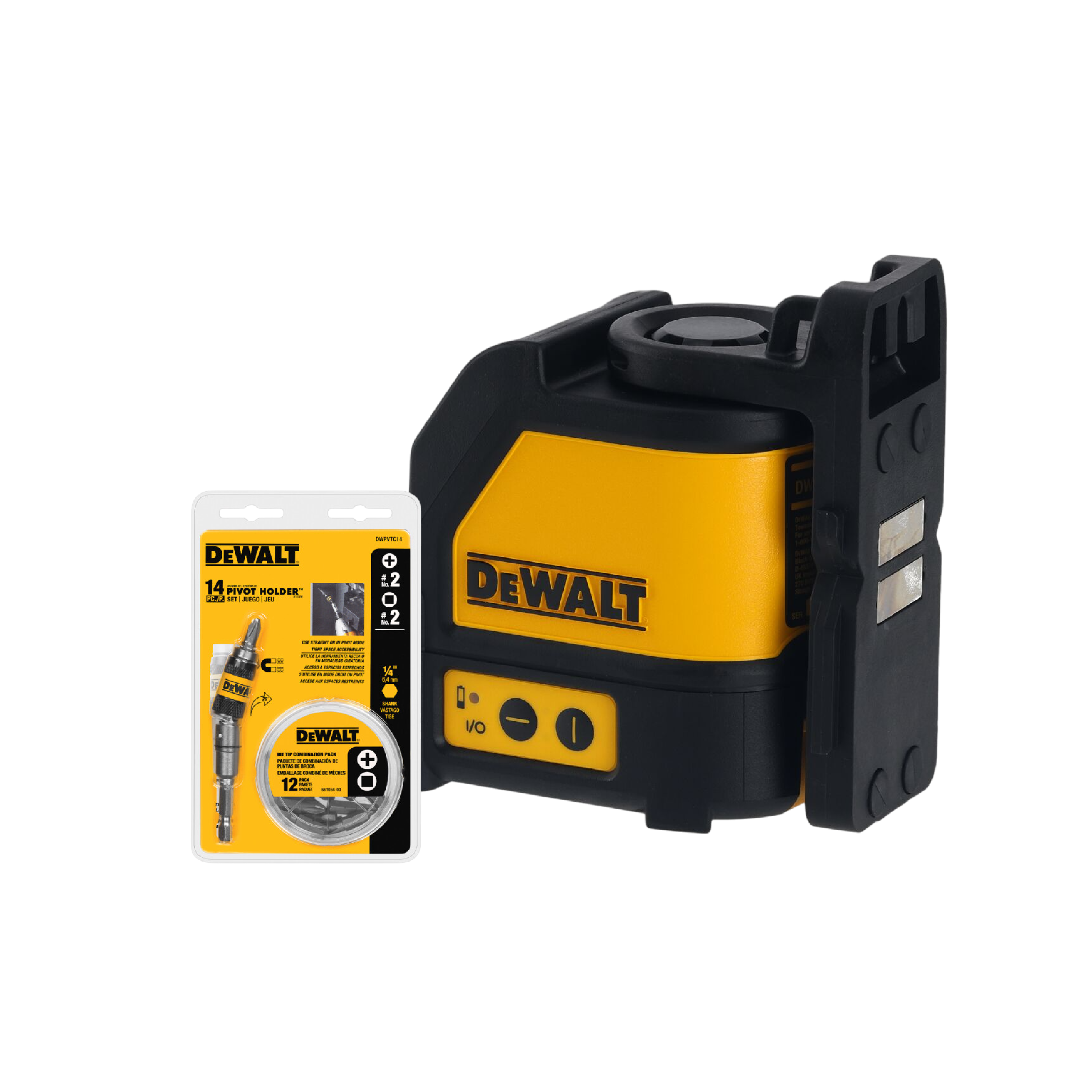 Nivel Láser Autonivelante de Cruz DEWALT DW088K + Set de 14 Puntas DWPVTC14 | ¡Promoción Especial!