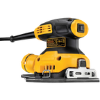 Lijadora DEWALT DWE6411-B3 sin bolsa, mostrando el puerto de polvo y la abrazadera de lija