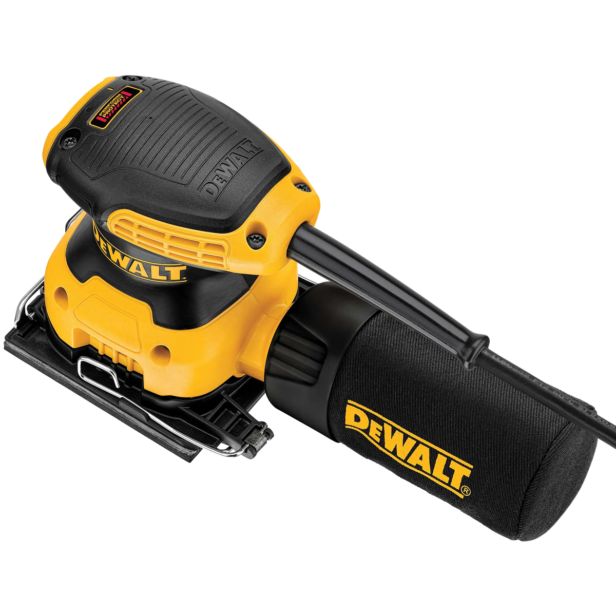 Lijadora de palma DEWALT DWE6411-B3 vista superior con bolsa de polvo