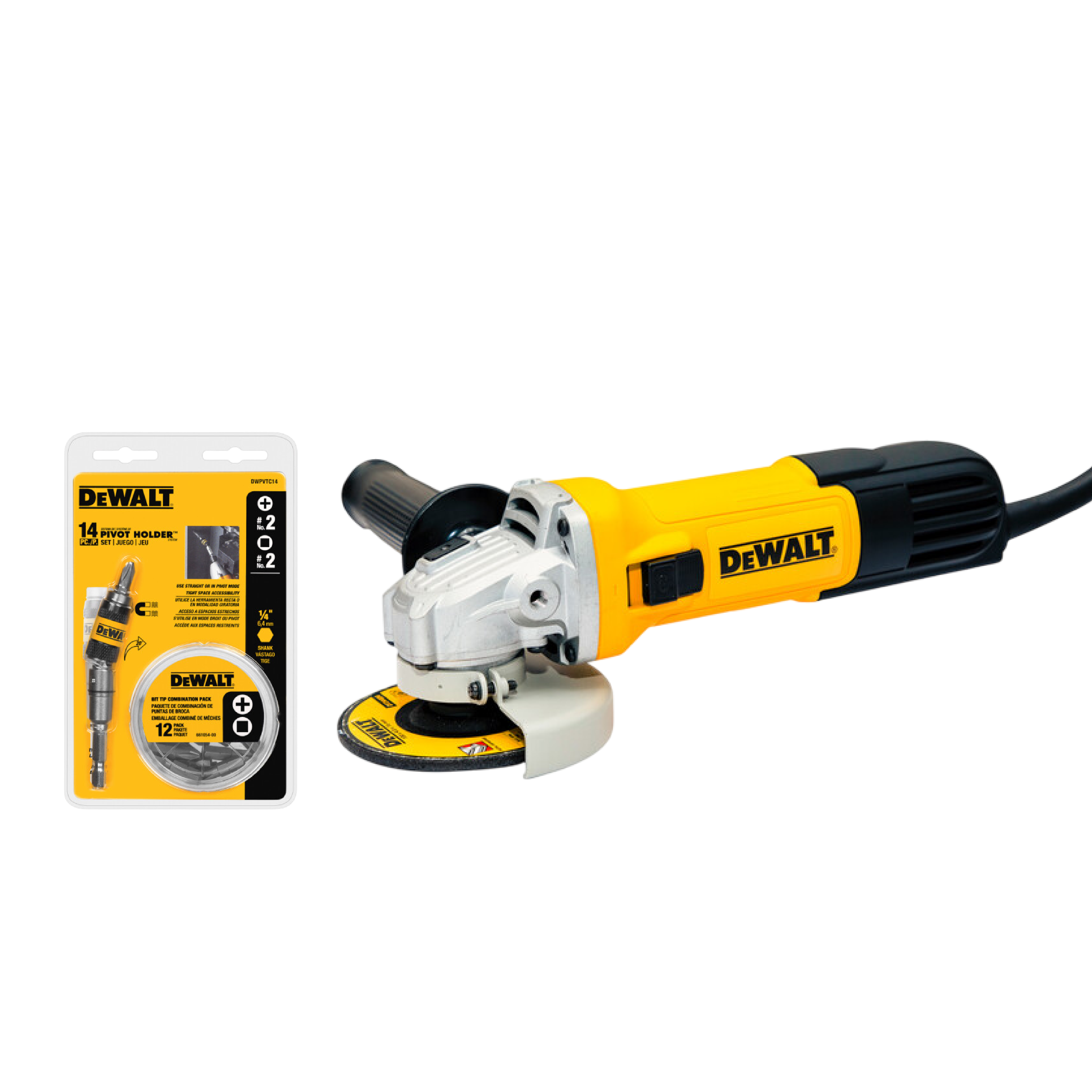Pulidora Angular 4-1/2" 750W DEWALT DWE750-B3 + Set de 14 Puntas DWPVTC14 | ¡Promoción Especial!