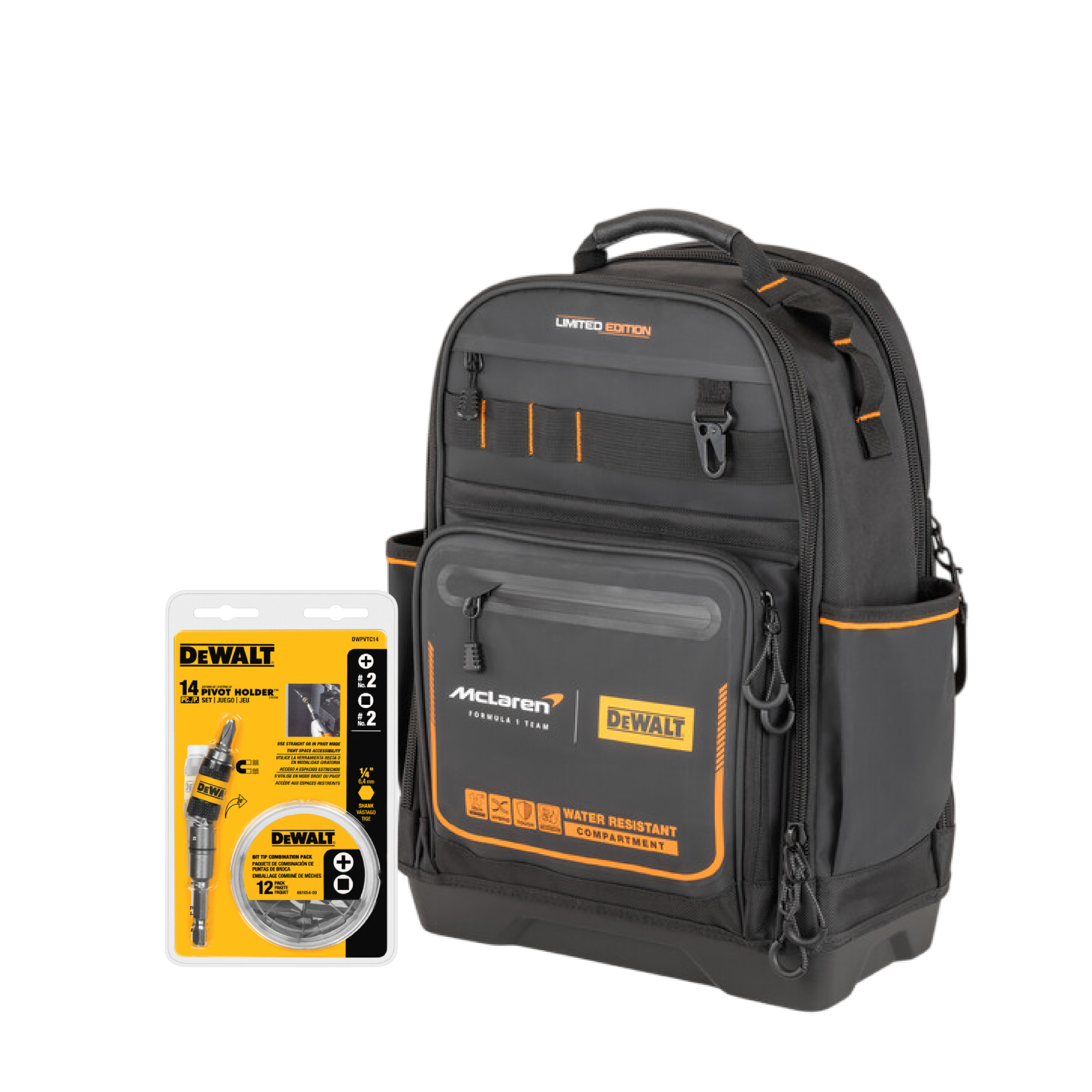Mochila Edición Limitada McLaren DEWALT DWST60122-1 + Set de 14 Puntas DWPVTC14 | ¡Promoción Especial!