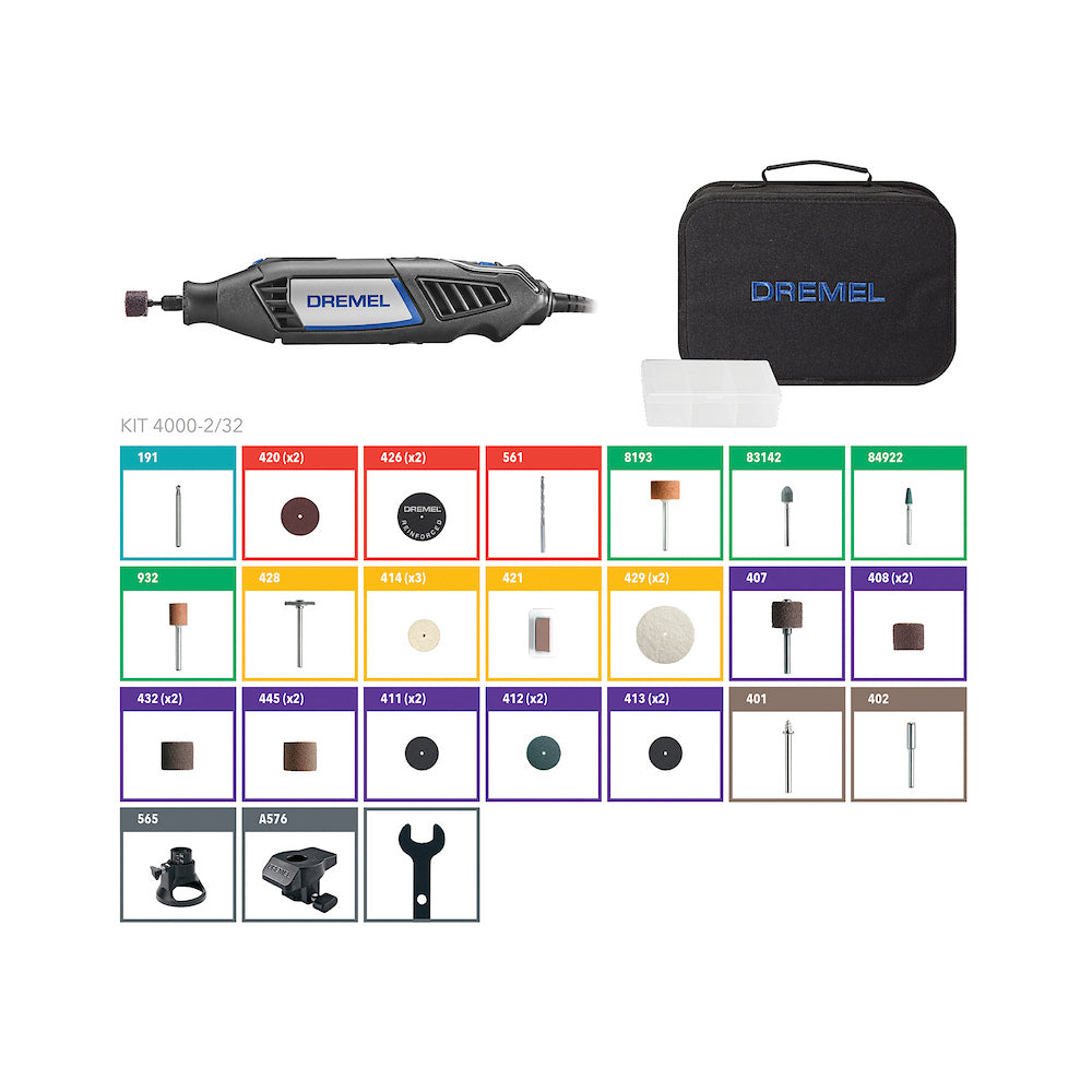 Multiherramienta Dremel 4000 Mototool con 32 Accesorios, 2 Aditamentos y Maletín