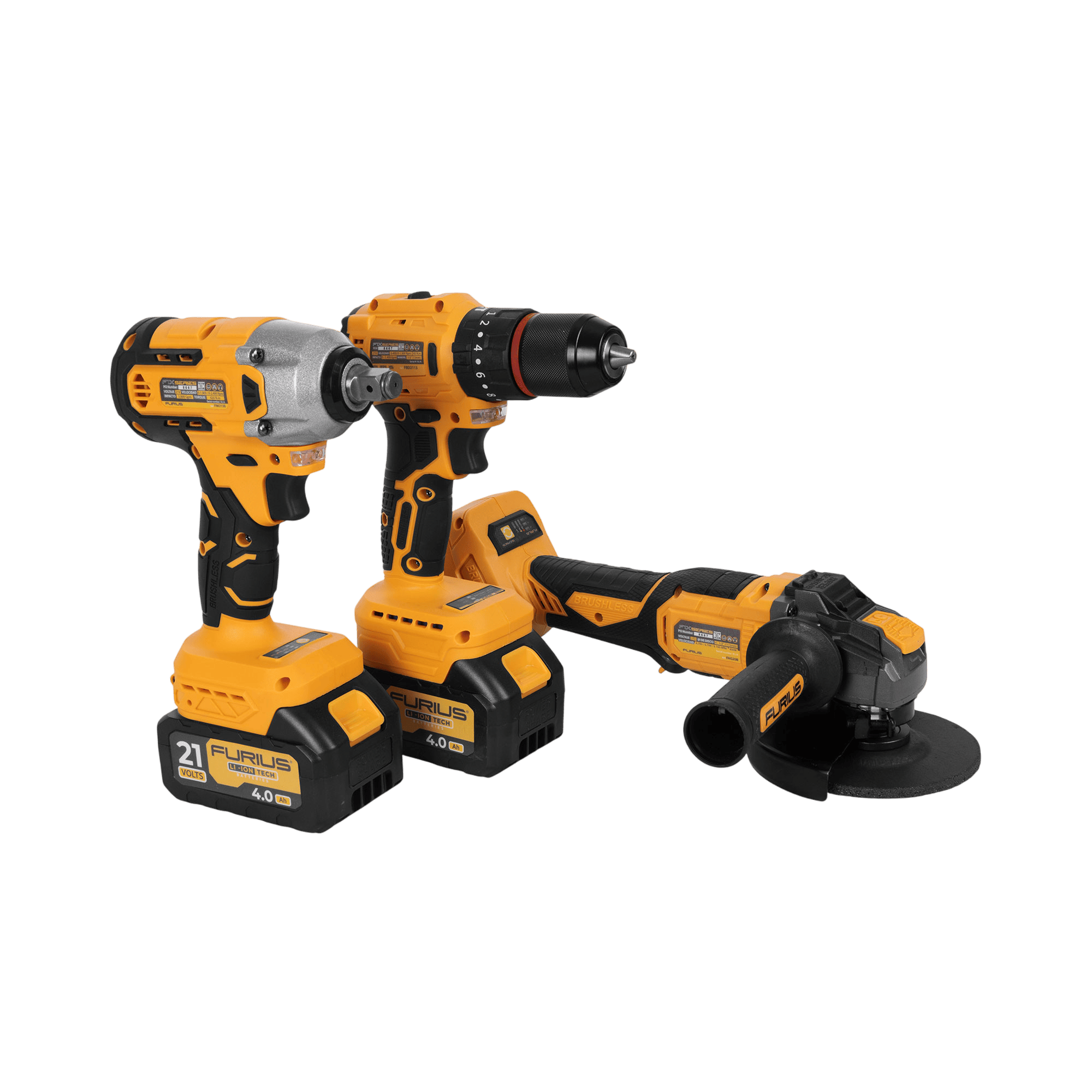 Kit Taladro Percutor + Sierra Inalámbrica Brushless 21V Furius | Ref. FB213KIT-FURIUS