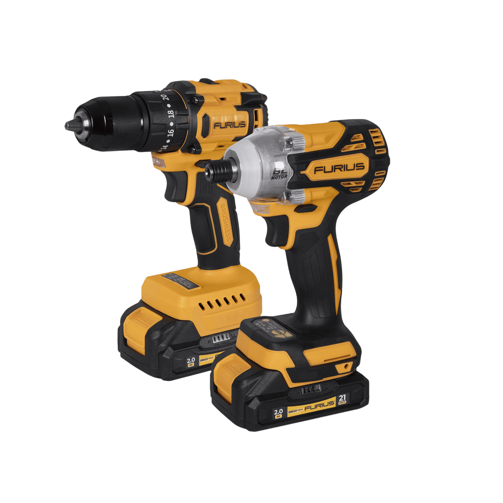Kit Taladro Percutor + Atornillador de Impacto Brushless 21V Furius | Ref. FB214KIT-FURIUS