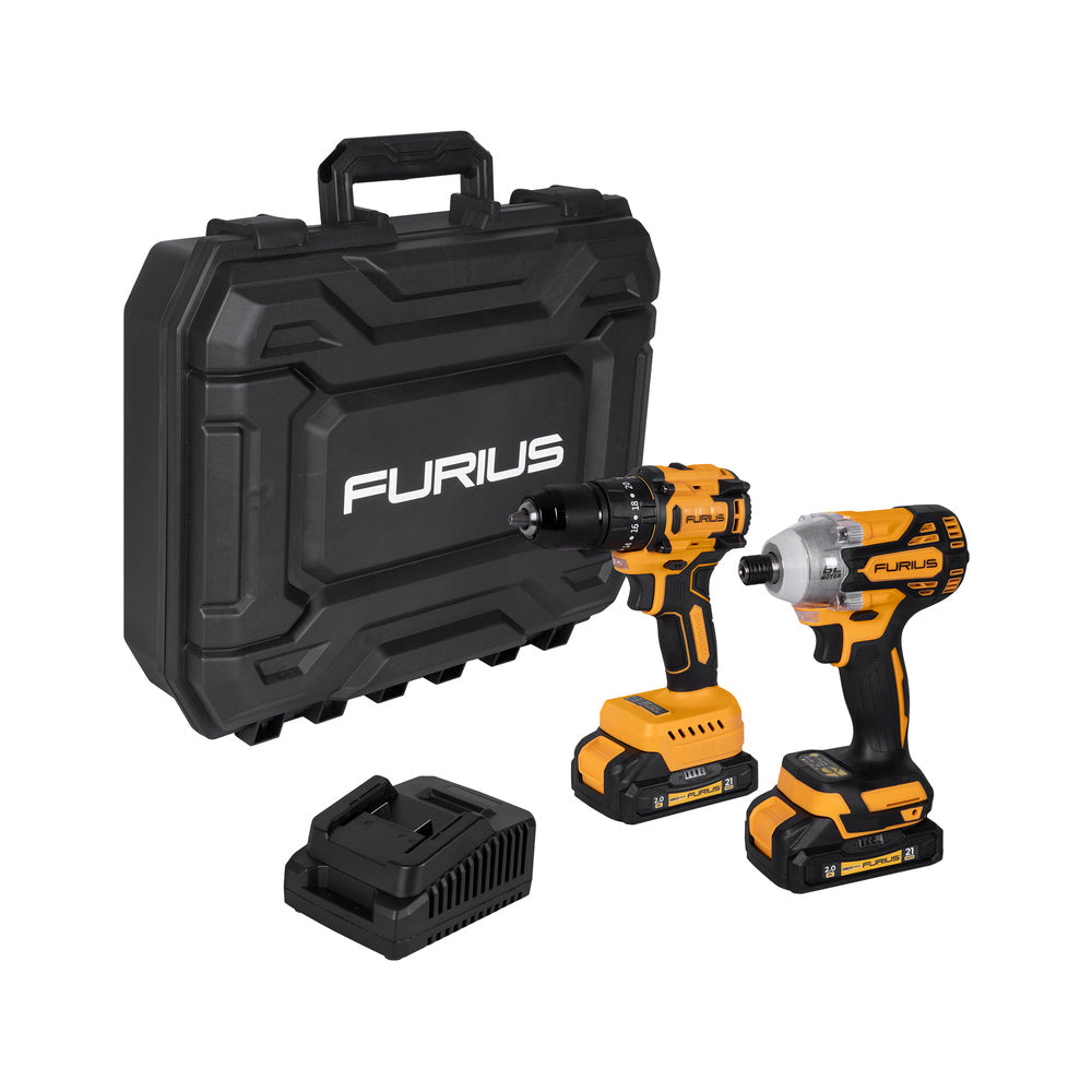 Kit Taladro Percutor + Atornillador de Impacto Brushless 21V Furius FB214KIT-FURIUS