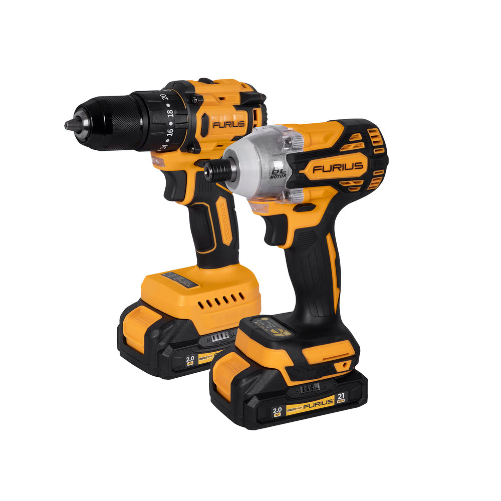 Kit Taladro Percutor + Atornillador de Impacto Brushless 21V Furius FB214KIT-FURIUS