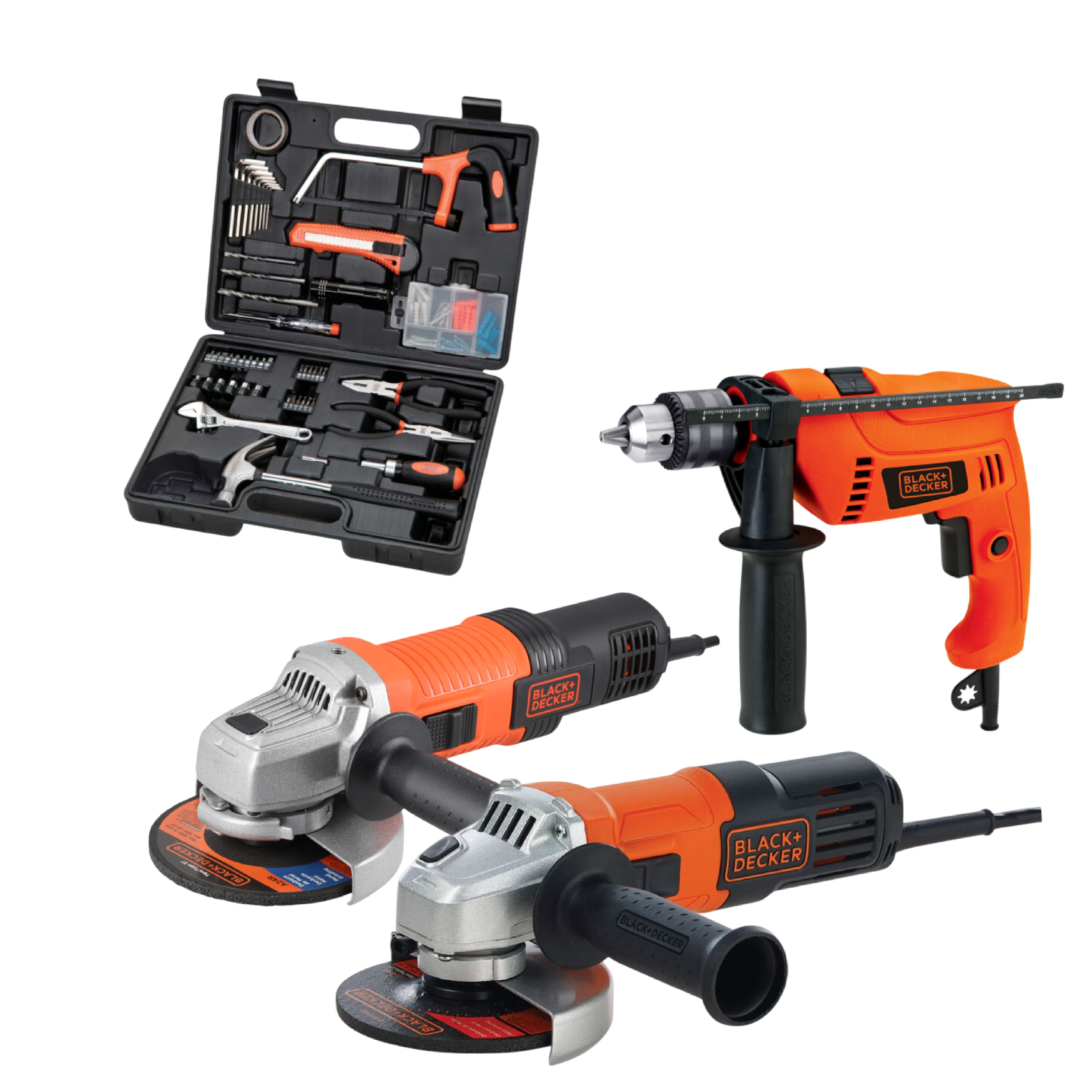 Combo BLACK+DECKER: Taladro Percutor 550W + Pulidoras 820W y 650W + Set de 107 Herramientas | ¡Promoción Especial!