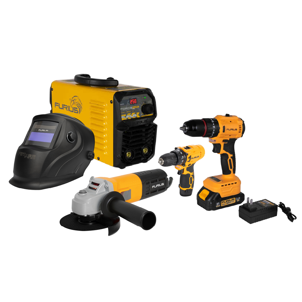 Combo de Soldador Inversor FW253CEL + Careta FW33 + Pulidora FG71 + Taladro FCD12 + Taladro Percutor FBD2149K Furius