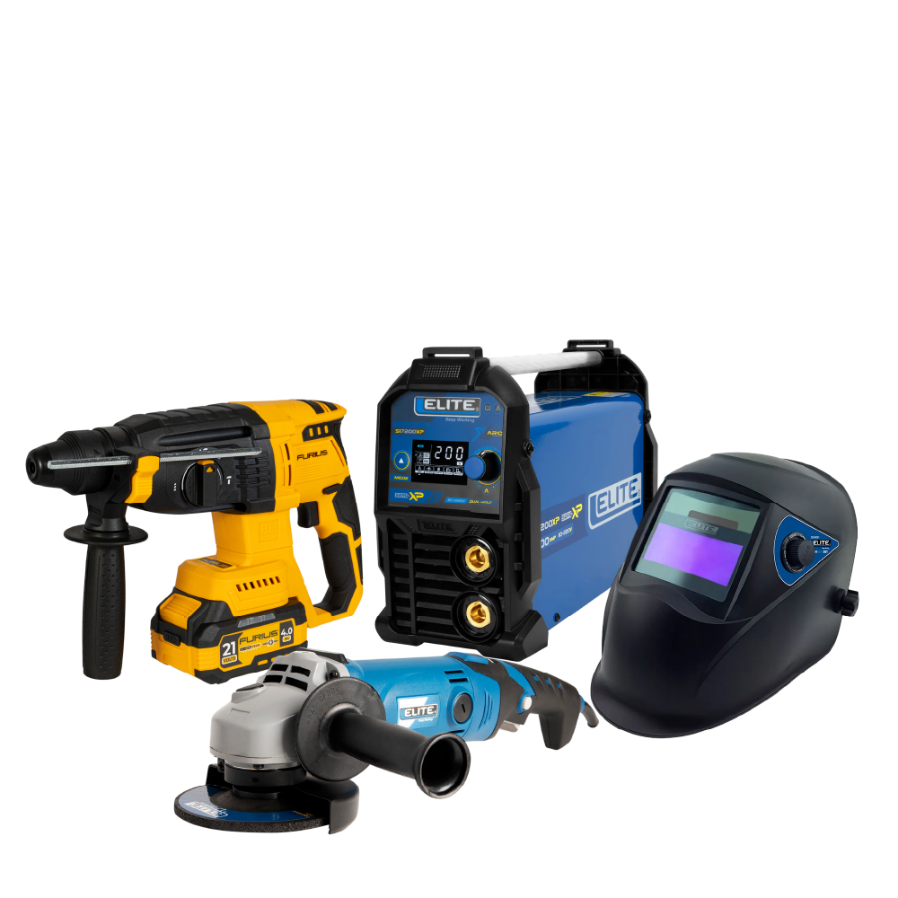 Combo de Soldador SI7200XP + Careta CSVM501 + Pulidora AG1165 + Rotomartillo FRM2126K Elite