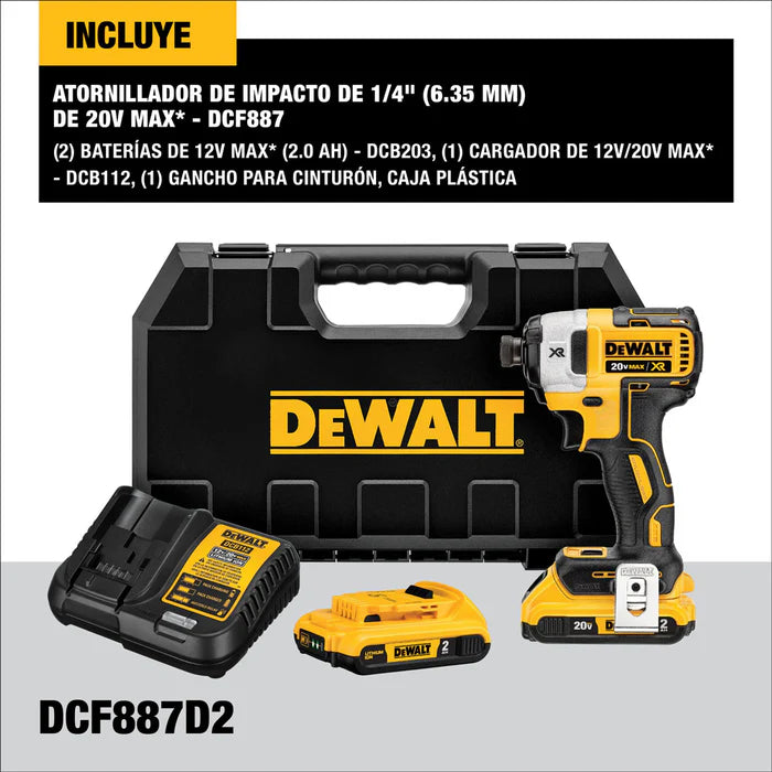 DEWALT DCF887D2-B3 Kit Atornillador de Impacto 20V MAX ¼″ – BLACK FRIDAY