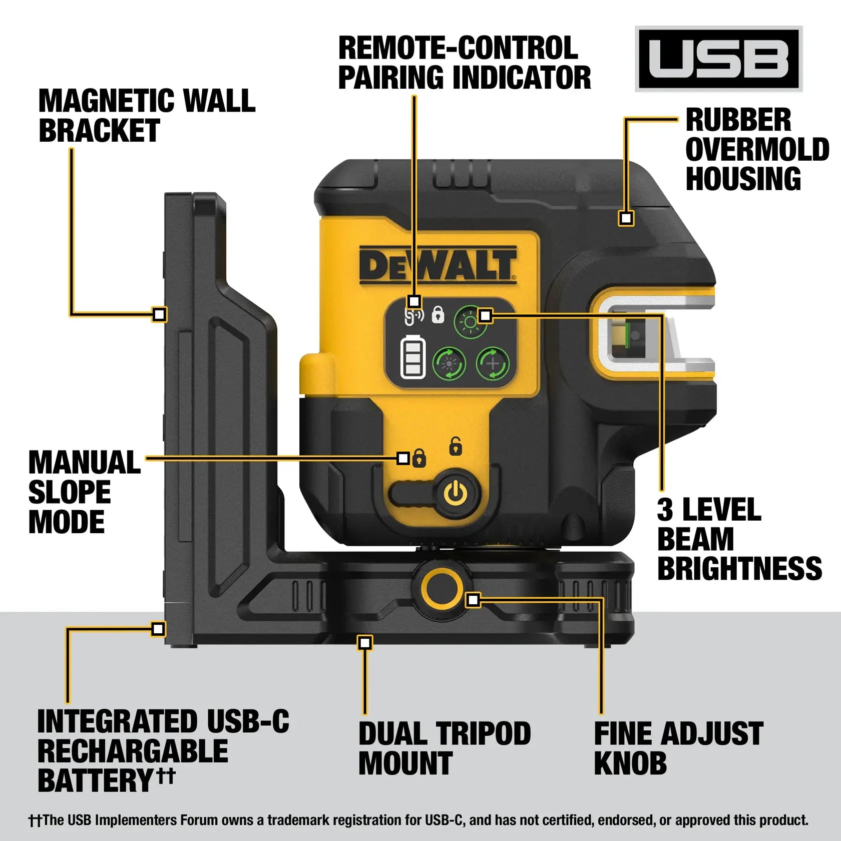 Nivel Laser Cruz + Plomada Linea Verde Bateria Interna Carga USB Dewalt DCLE14221GB ¡PROMOCIÓN FERIA FERRETERA!