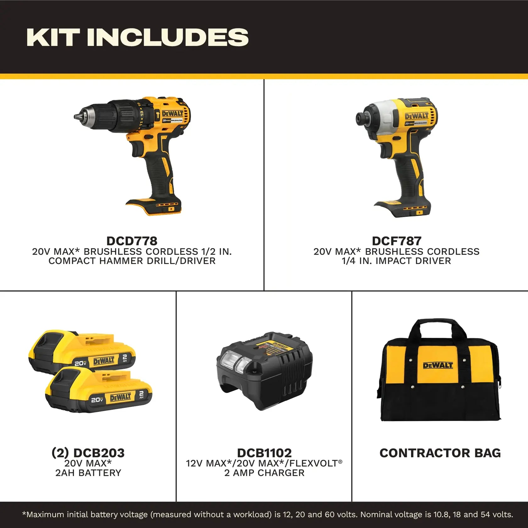 Taladro Percutor 1/2" DCD7781 + Atornillador de Impacto DCF7871 + DCB2104 Dewalt DCK276D2-B3B ¡PROMOCIÓN FERIA FERRETERA!